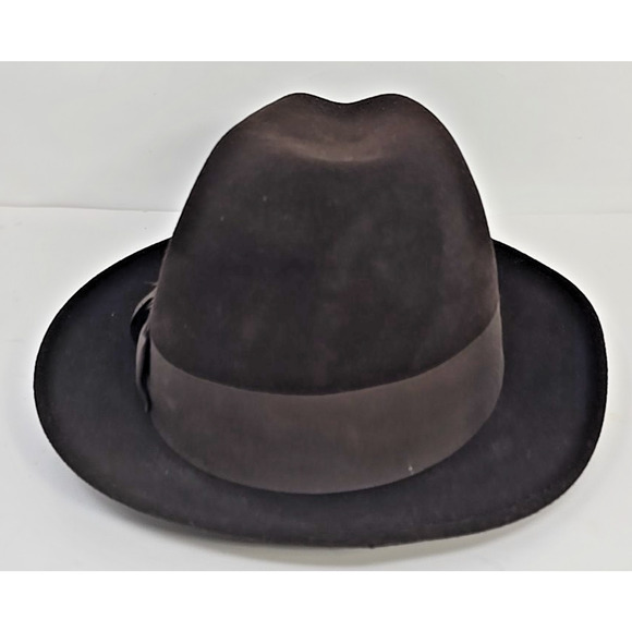 Vintage Godfather Dyna Felt Fedora Brown Hat W/ Feathers 7 1/8" Bee Hats U151 - Picture 4 of 9